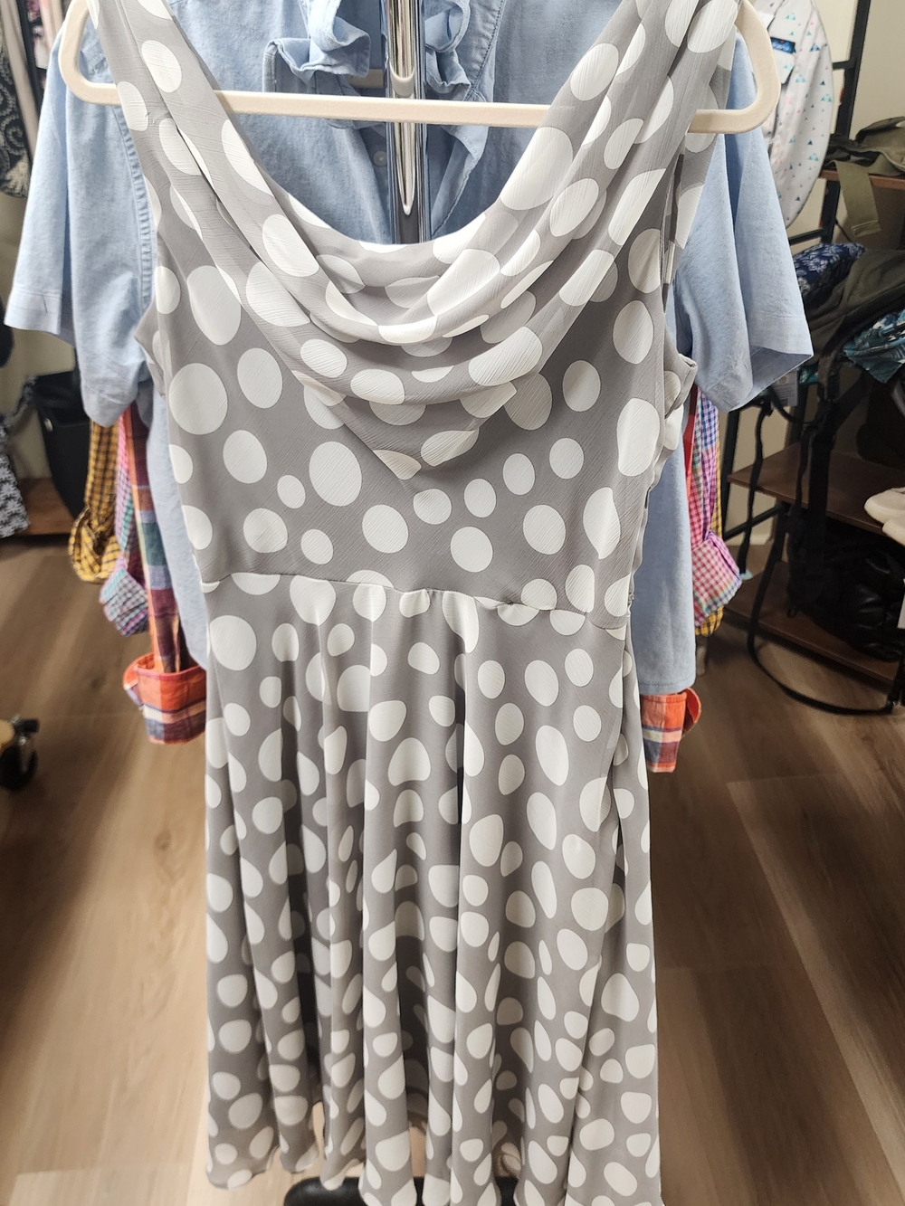 MSK Gray Dress with White Polka Dots